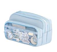 pipisweet 2 Pcs Exquisite Transparent Pencil Case Student Large Multifunctional Convenient Stationery Storage Bag(Blue)