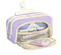 pipisweet 2 Pcs Large-Capacity Multi-Layer Pencil Case, A Simple Multi-Purpose Student Stationery Box and Makeup Storage Bag(Purple)