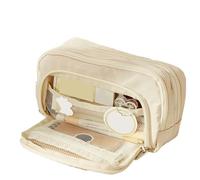 pipisweet 2 Pcs Large-Capacity Multi-Layer Pencil Case, A Simple Multi-Purpose Student Stationery Box and Makeup Storage Bag(Beige)