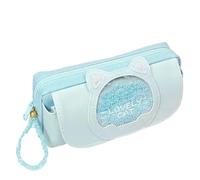 pipisweet Quicksand Cat Pencil Case Cute Pencil Bag Three Layers Big Pen Case Girls Kawaii Stationery Bag Cartoon Animals Pen Bag Student(Blue)