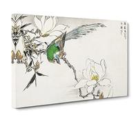 Pipit Bird & White Magnolias By Numata Kashu Asian Japanese Canvas Wall Art Print Ready to Hang, Framed Picture for Living Room Bedroom Home Office Décor, 30x20 Inch (76x50 cm)