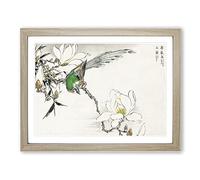 Pipit Bird & White Magnolias By Numata Kashu Asian Japanese Framed Print | A3 Oak Framed Wall Art | Ready to Hang | Asian Nature Picture | Living Room Bedroom Lounge Office