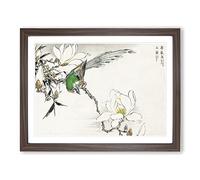 Pipit Bird & White Magnolias By Numata Kashu Asian Japanese Framed Print | A4 Walnut Framed Wall Art | Ready to Hang | Asian Nature Picture | Living Room Bedroom Lounge Office