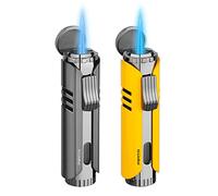 PIPITA 2 Pack Torch Lighter Windproof Butane Gas Lighter Jet Single Flame Metal Lighter, Adjustable Flame and Refillbale Fuel Metal Lighter (Butane Not Included)