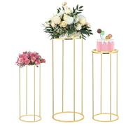 PIPITA 3PCS Gold Cylinder Pedestal Stands for Parties, Metal Cake Table Round Stand, Display Cylinder Tables for Birthday Party Wedding Living Room Patio Display