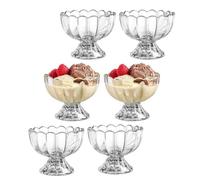 PIPITA 6Pcs Set 150ML/5oz Small Cute Footed Tulip Clear Glass Dessert Bowls/Cups - Perfect for Dessert, Sundae, Ice Cream, Fruit, Salad, Snack, Cocktail, Condiment, Trifle and Birthday Party