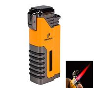 PIPITA Cigar Torch Lighter Windproof 4 Torch Metal Butane Gas Lighter Jet Red Flame Refillable Firelighters with Punch,Pocket lighter Gifts for Him Men (Without Gas)