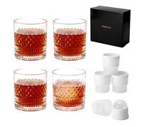 PIPITA Crystal Whiskey Glass Set with 4 Ice Ball molds and a Luxury Box, No-Lead Whiskey Tumbler Crystal 335 ml,Old Fashioned Whisky Glass Gift Sets for Men