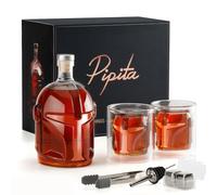 PIPITA Whisky Decanter Set with 2 x 3D Whiskey Glasses and Bottle Opener Keychain, for Vodka Bourbon, Scotch & Gin, 750ml Whiskey Flask Decanter, 150ml Glasses, Birthday Gift (34oz Decanter Set)