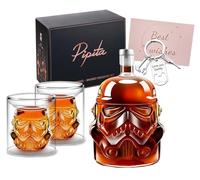 PIPITA Whisky Decanter Set with 2 x 3D Whiskey Glasses and Bottle Opener Keychain, for Vodka Bourbon, Scotch & Gin, 750ml Whiskey Flask Decanter, 150ml Glasses, Birthday Gift (Whiskey Gift Set)