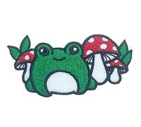 pipomama Cute Frog with Mushroom Iron On Patches for Clothing Embroidered Applique Patch Badge Sew On Emblem DIY Craft