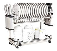 PIPONS Dish Drying Rack 2 Tier Dish Drainer Rack Stainless Steel Kitchen Storage Organization Shelf With Chopsticks Holder Drying Rack Dish Drainer Rack (Color : Silver, Size : 49x25x40cm)