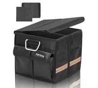 PIPTang Car Boot Organiser with Lid - Heavy-Duty Foldable Storage Box for Car, Waterproof, Non-Slip, Metal Handles - Trunk Organiser Tidy for SUV, Truck, Van, Home & Travel