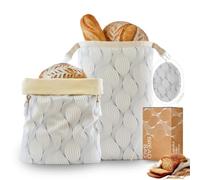 PIQA Beeswax Bread Bags for Sourdough, Set of 2, Reusable Bread Storage with Removable Liner, Large Oval Design for Batard & Boule Artisan Loaves, Washable Cotton Bread Bag