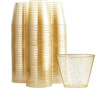 PIQIUQIU 25 Glitter Plastic Cups 9 oz/270 ml Transparent Plastic Tumblers Bridal Cups Elegant Party Cups Reusable Recyclable