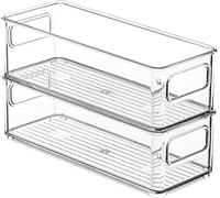 PIQIUQIU Fridge Organiser, Set of 2, Stackable Kitchen Storage Box, Small Fridge Boxes with Handle, Transparent Container for Kitchens, Cupboards, zer, Pantry, 25.5 x 10 x 7.5 cm
