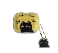 PIQIUZC Case Compatible with AirPods Pro 2,Cute Cartoon Fun Black Cat Pattern Design Earphone Cover for AirPod Pro 2 Generation with Kawaii Pendant