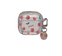 PIQIUZC for AirPods 4 Cute Clear, Kawaii Peach & Colorful Heart Pattern Design Shockproof Protective Cove with Keychain for Women Girls (Peach)