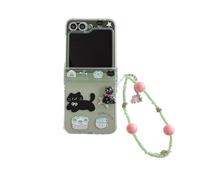 PIQIUZC for Samsung Galaxy Z Flip 6 Phone Case, Cute Puppy Cat Pattern Design Shockproof Protective Case with Wrist Strap for Galaxy Z Flip 7 FE (Cat)