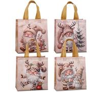 piqiya 12pcs Christmas Gift Bags Reusable Non-Woven Christmas Tote Bags with Handles,Platina Santa Claus Christmas bags for Gifts Office Exchange, Xmas Party Favors
