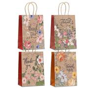 piqiya 24pcs Vintage Floral Gift Bags,Thank You Kraft Paper Bags with Handles for Friend Teacher Mom,Colorful Flower Pattern Bag for Gifting,Birthday,Gratitude,Party Goody Treat Bag