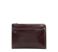 PIQUADRO - Protective Case Laptop Compartment 13,3" with Manici a Scomparsa - in Leather - Unisex - Blue Square Line - Colour Mahogany