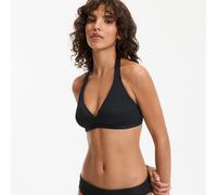 Pique Matt Textured Triangle Bikini Top Black Marl