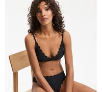 Pique Scalloped Edge Triangle Bikini Top Black Marl