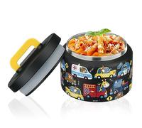 PIQUEBAR 8oz Kids Thermo for Hot Food,Small Lunch Thermo Food Container Stainless Steel,Easy Open Wide Mouth Thermo for Hot Cold Food for Preschool Travel (Black Animal Truck)