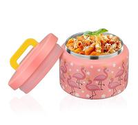PIQUEBAR 8oz Kids Thermo for Hot Food,Small Lunch Thermos Food Container Stainless Steel,Easy Open Wide Mouth Thermo for Hot Cold Food for Preschool Travel (Pink Flamingos)