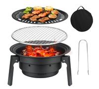 PIQUEBAR Korean BBQ Grill with Carry Bag, Small Portable Barbecue Charcoal Grill Foldable Round for Outdoor Camping, Black