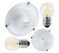 PIR Ceiling Lamp Motion Sensor Automatic 30cm Light 2x 6W E27 LED Milk Glass 12W [EEK: F]