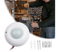 PIR Ceiling Occupancy Motion Sensor Switch for 360° Detection, 6m Range, 110-240V AC, Adjustable 3-2000 Lux & 2-7 Min Timer, White(220~240V)