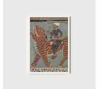 Pir Gazi and his Tiger | Indian Print, Vintage Hindu Painting, Gazi Scrolls Wall Art, Bengal legend Poster, Ghazi Pir Muslim Artwork Decor
