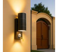 PIR Motion Sensor Outdoor Wall Lights,IP44 Stainless Steel Up Down Exterior Wall Sconce, Front Door Wall Light, Mains Powered Outside Wall Lights for Garden,Patio,Porch,Garage, 2X GU10 Bulbs Included