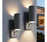 PIR Outdoor Wall Lights,IP65 Waterproof Up and Down Lights Outdoor with Motion Sensor,Aluminium Outside Wall Lights Mains Powered GU10,Exterior Wall Lamp for Front Door,Porch,Patio,Anthracite,2 Pack