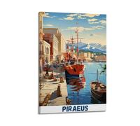 Piraeus Vintage Travel Poster Wall Art Painting Canvas Living Room Prints Bedroom Decor Artworks 08x12inch(20x30cm)