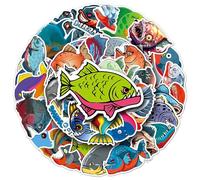 Piranha Fish Stickers for Boys Girls Kids Teens, Cartoon Waterproof Vinyl Stickers for Phone Laptop Flasks Water Bottle Luggage Scrapbook Cup Bike Notebook,Trendy Fish Decals Pack[ Piranha - 50Pcs]