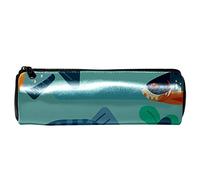 Piranha Leather Barrel Pen Pencil Case Coin Purse Pouch Cosmetic Makeup Bag for Student Stationery School Work Office Storage