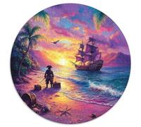 Pirat mit Schwert am Strand, der das Boot betrachtet 1000pcs (67.5x67.5cm) Puzzle, Lernspiel Impossible Schatzkiste, Muscheln, Seesterne Herausforderungsspielzeug Für Erwachsene Teenager