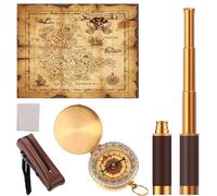 Pirate Accessories, Monocular Telescope with Pirate Treasure Map and Pocket Compass, Handheld Collapsible 25x30 Zoomable Monocular Spy Glasses, Pirate Compass and Telescope for Ages Over 12