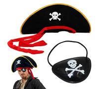 Pirate Accessories, Pirate Hat Pirate Eye Patch Kids Adult, Skull Print Captain Costume Cap Halloween Costume Accessories Party Supplies for Funny Party Caribbean Fancy Dress