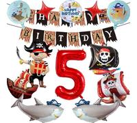 Pirate Balloons Birthday Party, Pirate Birthday Decorations 5 Years, Helium Balloons Animals Ocean Shark Happy Birthday Banner, Children's Birthday Party Decorations (5)
