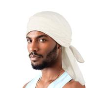 Pirate Bandana Hat Vintage Ragged Skull Cap Breathable Cotton Durag Long Tail Beanie Cap Running Cycling Riding Bandana Head Wrap Under Helmet Liner Medieval Renaissance Pirate Headband White