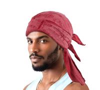 Pirate Bandana Hat Vintage Ragged Skull Cap Breathable Cotton Durag Long Tail Beanie Cap Running Cycling Riding Bandana Head Wrap Under Helmet Liner Medieval Renaissance Pirate Headband Red