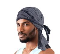 Pirate Bandana Hat Vintage Ragged Skull Cap Breathable Cotton Durag Long Tail Beanie Cap Running Cycling Riding Bandana Head Wrap Under Helmet Liner Medieval Renaissance Pirate Headband Blue
