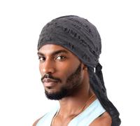 Pirate Bandana Hat Vintage Ragged Skull Cap Breathable Cotton Durag Long Tail Beanie Cap Running Cycling Riding Bandana Head Wrap Under Helmet Liner Medieval Renaissance Pirate Headband Grey