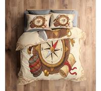 Pirate Bedding Single Duvet Cover Set 2 Piece, Compass Adventure Reversible Quilt Cover & 1 Pillowcase for Bedroom Decor, Soft Microfiber, with Zip -b490