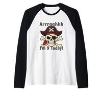 Pirate Birthday Shirt Age 9 Skull Costume Outfit Raglan Baseball Tee
