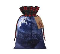 Pirate Boat Full Moon Printing 4.7x6.9 Inch Christmas Bag Drawstring Closure,For Christmas Anniversaries Birthdays,Holds Gifts